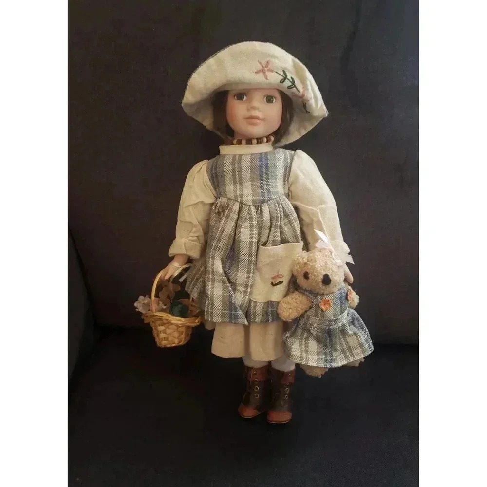 Collectors Doll with Basket of Flowers and Bear - Picture 5 of 5